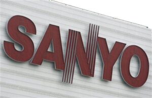 Sanyo Electric Co's logo is pictured on a building in Tokyo